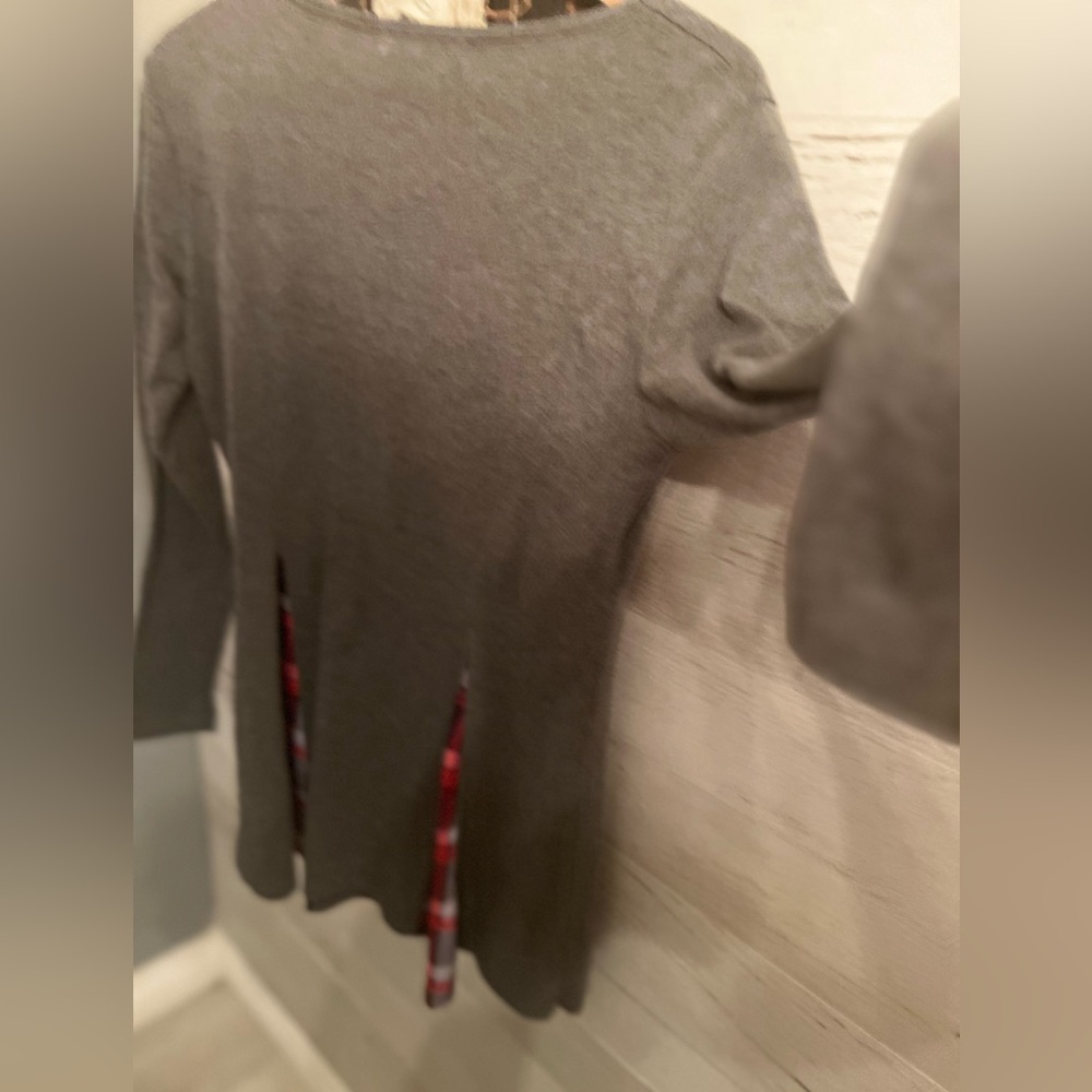 Gray Women's Cellabie Blouse with Plaid Accents - Picture 7 of 10